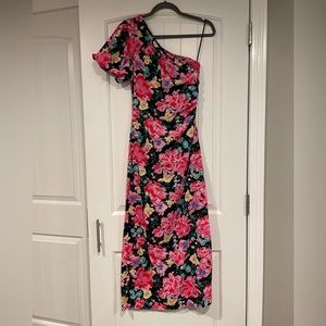 NWT Burans Fashion Black/Pink Floral one shoulder dress Size: 8